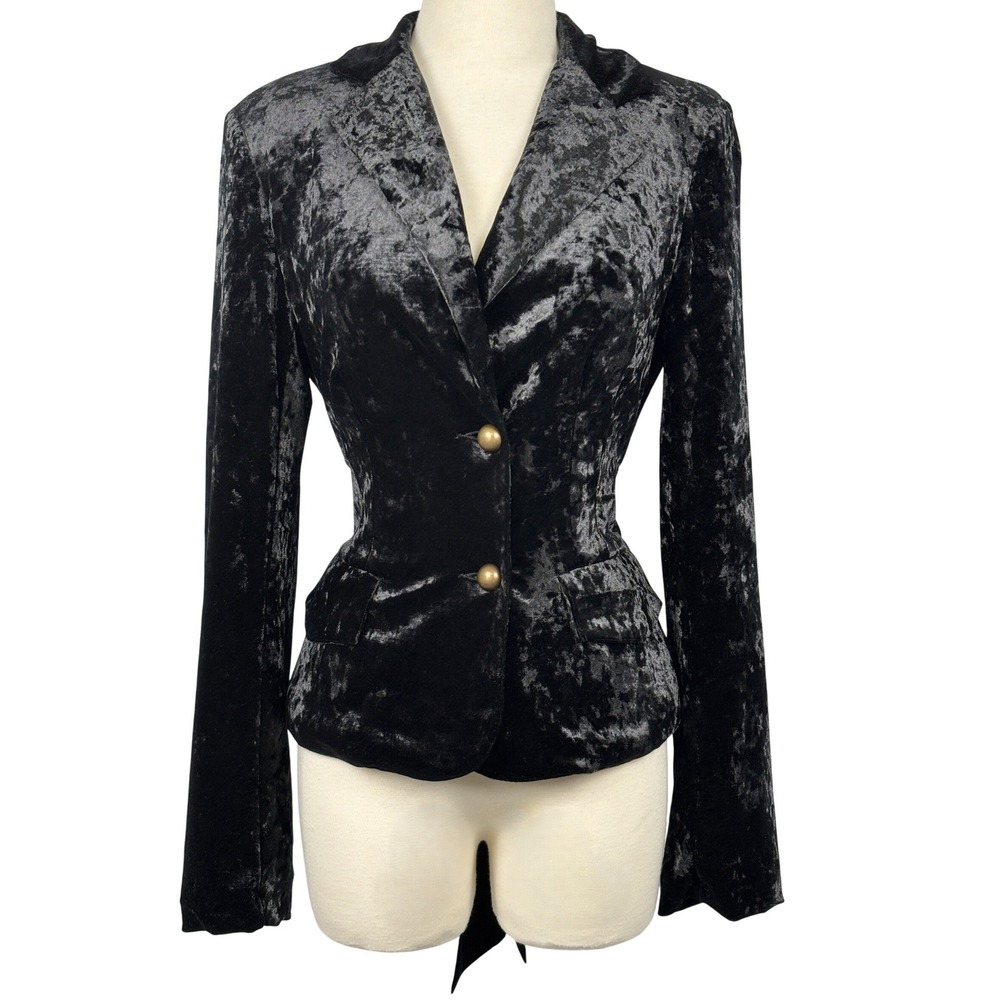 Sugar Lips Black Crushed Velvet Lined Blazer Jacket S Goth Whimsigoth